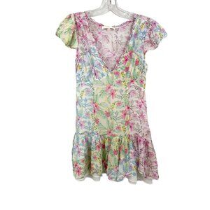 LoveShackFancy Russ Multicolor Tropical Floral Ruffle Mini Dress - Size 0